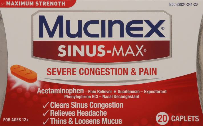 Mucinex Sinus-Max Maximum Strength Severe Congestion & Pain, (20 cts)