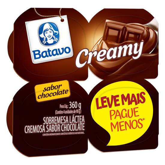 Batavo sobremesa láctea cremosa sabor chocolate creamy (4 un, 90 g)