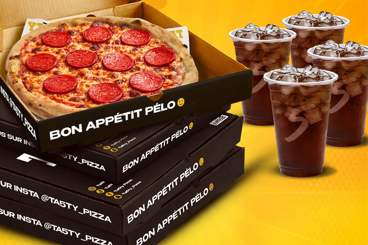 En groupe 🍕🍕🍕🍕 🥤🥤🥤🥤 (4 Pizzas + 4 Boissons au choix)