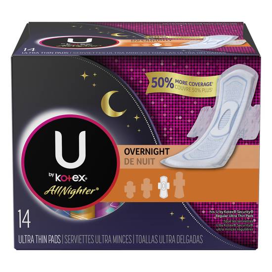 U By Kotex Ultra Thin Overnight Pads With Wings (14 ct)
