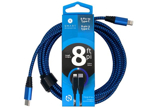 SMART 8FT BRAIDED CABLE 8-PIN TO TYPE-C - COILED