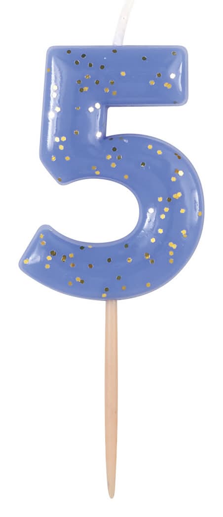 3-2-1 Party Mini Gold Glitter Pastel Number 5 Birthday Candle, 2.5 in