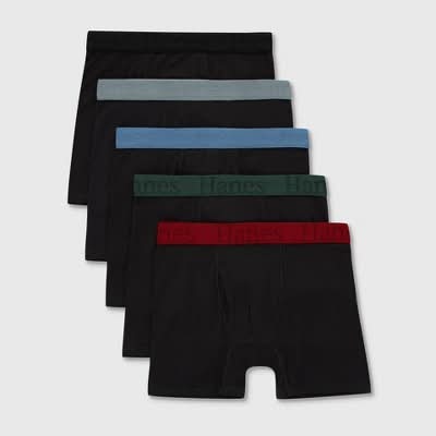 Hanes Originals Boy's Supersoft Boxer Briefs, M, Black (5 ct)