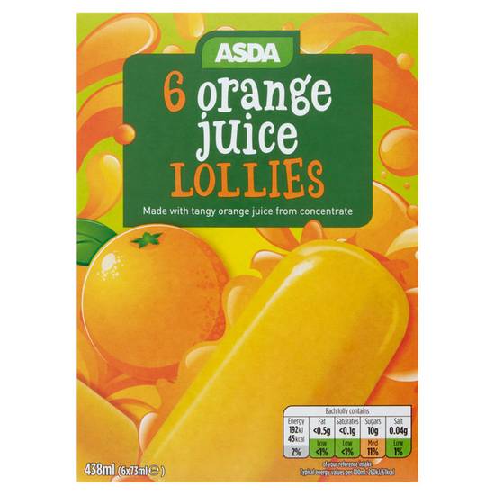 Asda Orange Juice Lollies 6 x 73ml (438ml)