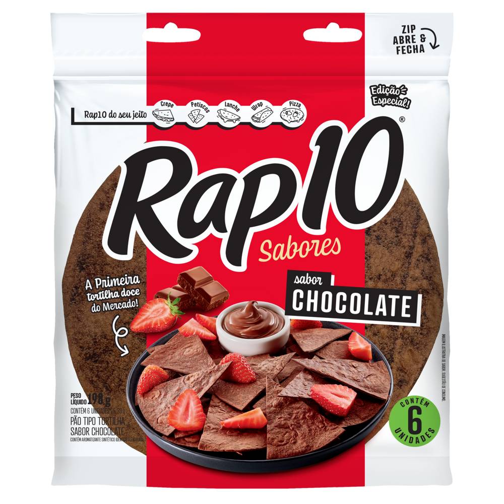 Rap10 pão tipo tortilha sabor chocolate (198 g)