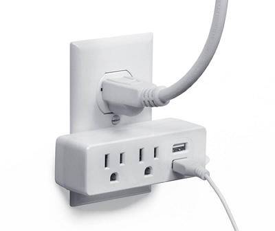White Slim USB & AC 4-Outlet Adapter