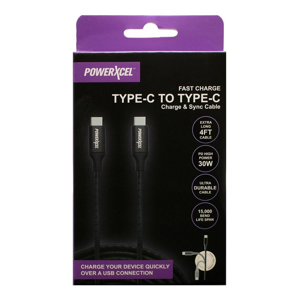 Powerxcel Type C To Lightning Ultra Durable Charge and Sync Cable (black)