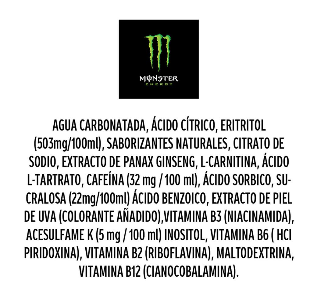 l carnitina en monster energy 6 CANS:Monster RIPPER JUICE Limited Edition L-CARNITINE + B VITAMNS 16.9z Its the ideal combo of the right ingredients in the right proportion to deliver the big bad buzz that only Monster can La Monster tiene 160 mg
