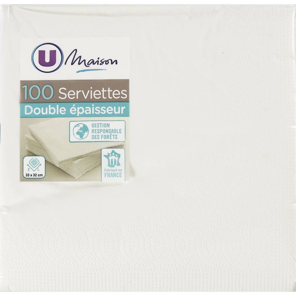 U - Maison serviettes blanches (100 pièces)