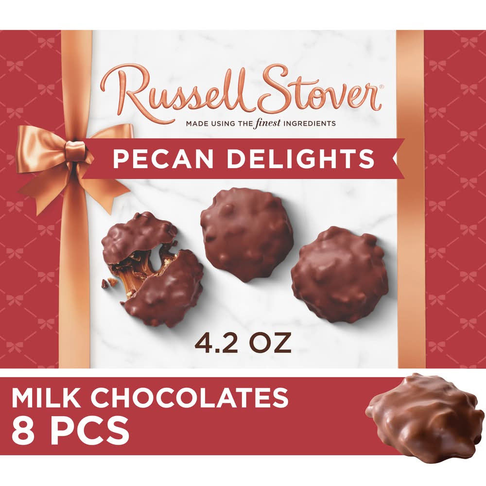 Russell Stover Christmas Pecan Delight Gift Box, Milk Chocolate (4.2 oz, 8 ct)
