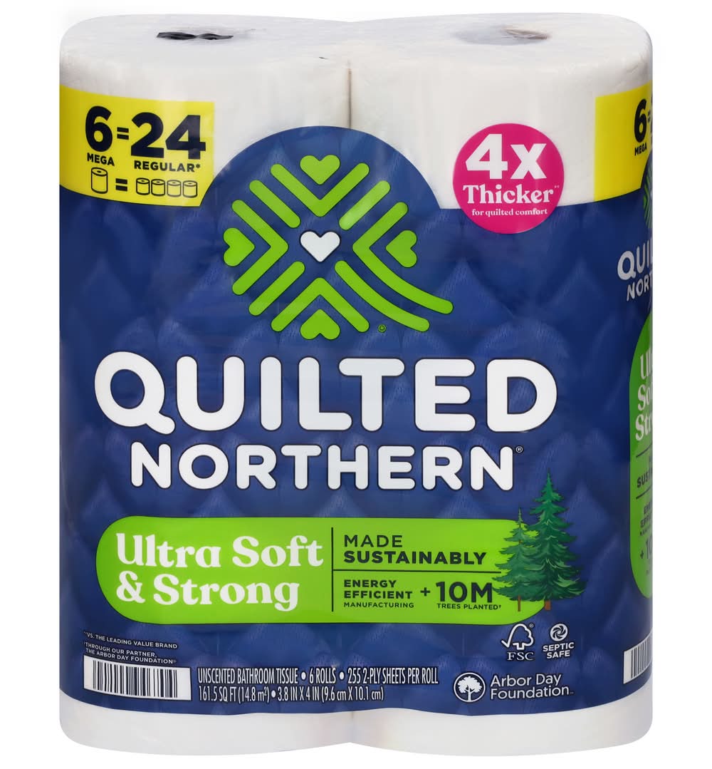 Quilted Northern Ultra Soft & Strong Unscented Bathroom Tissue, 3.8x4 in, White (6 ct)