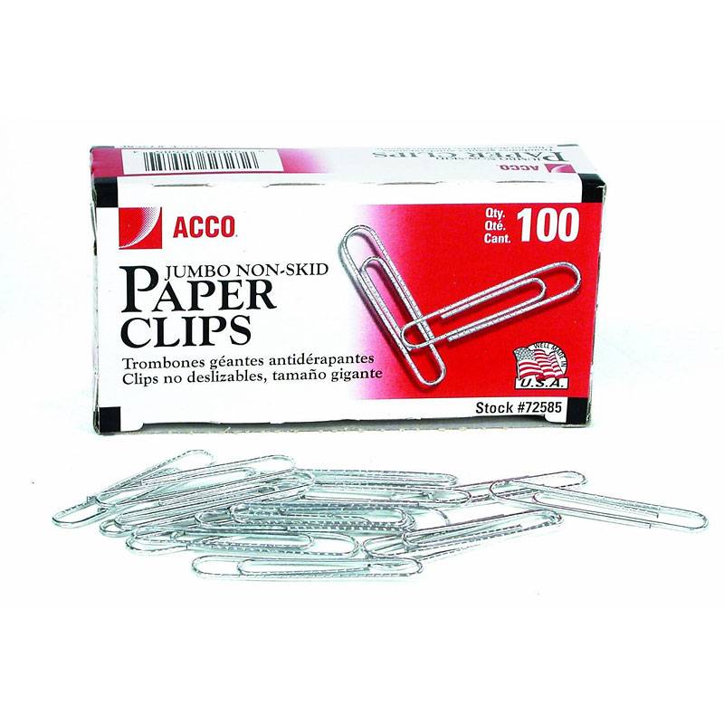 ACCO Jumbo Non Skid Paper Clips (100 ct)