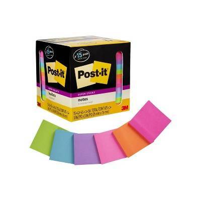 Post-It Super Sticky Notes, 3 In. X 3 In., Assorted Bright Colors, 15 Pads/Pack