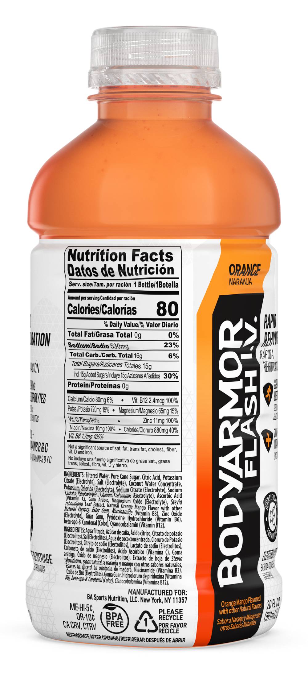 BODYARMOR Flash I.v. Electrolyte Beverage, Orange (20 fl oz)
