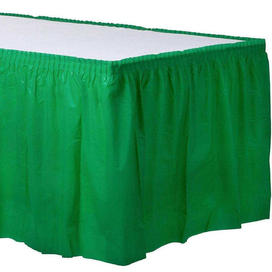 Festive Green Plastic Table Skirt, 21ft x 29in