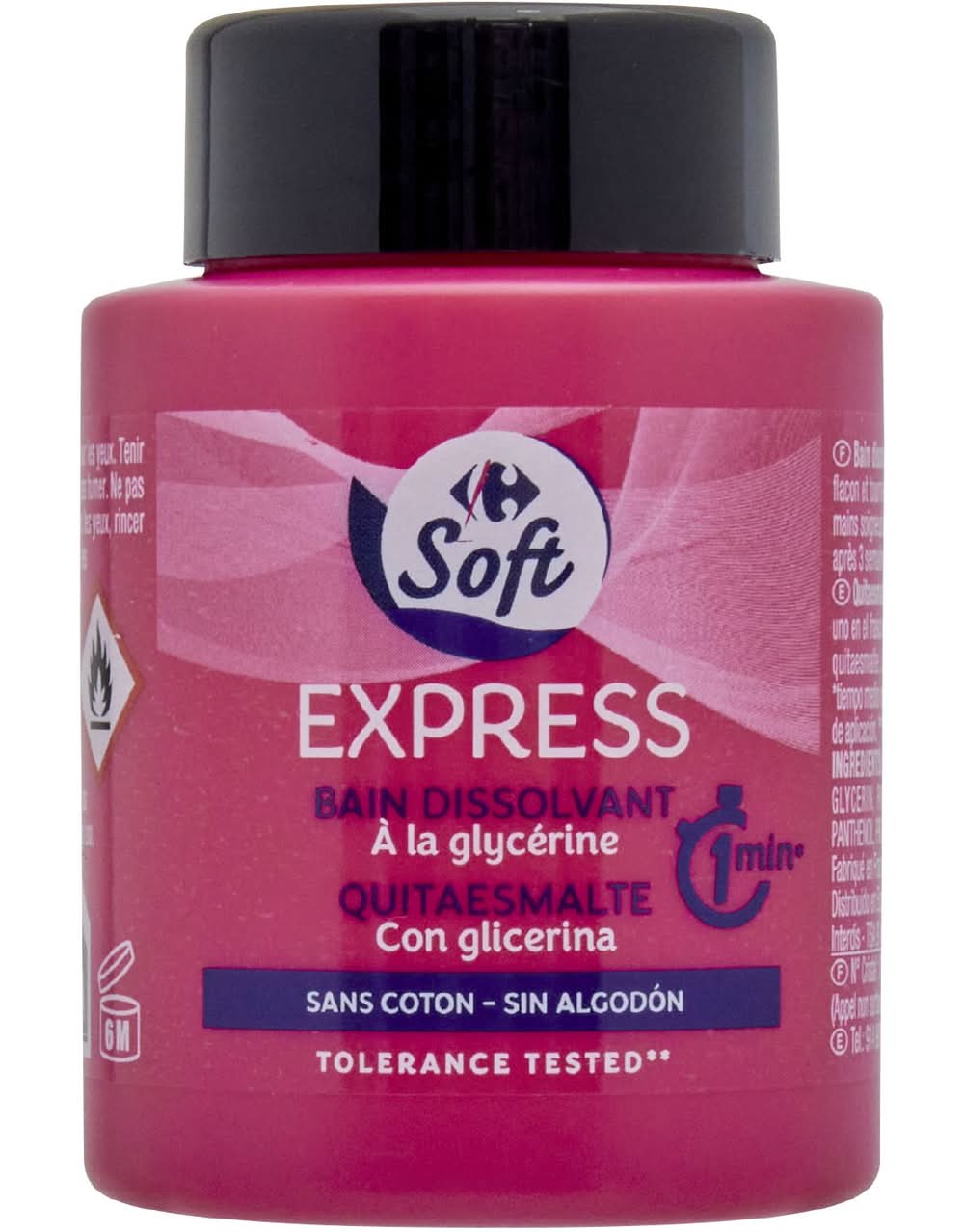 Dissolvant À la glycérine Express Sans Coton CRF SOFT - le pot de 75mL