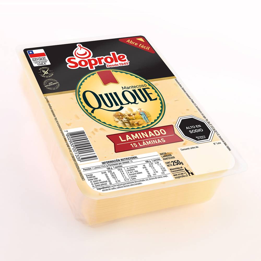 Soprole queso mantecoso quilque laminado (250 g)