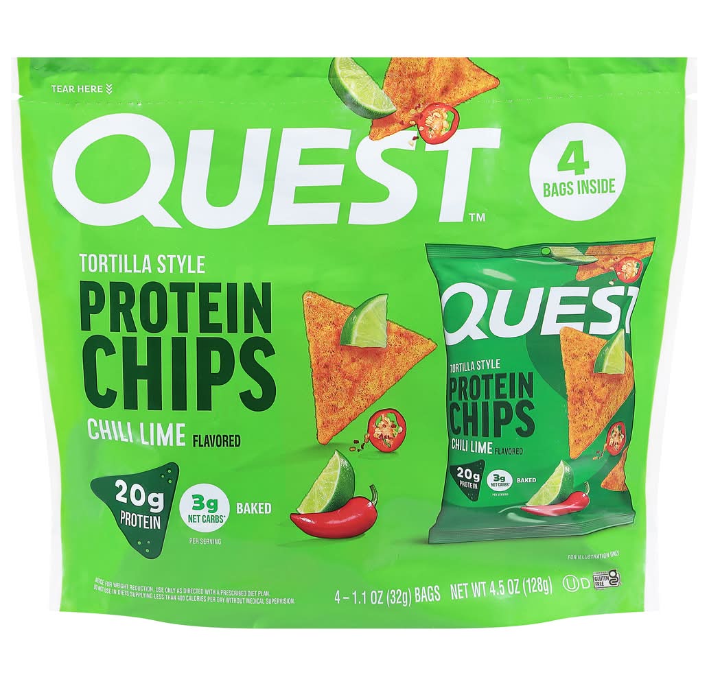 Quest Tortilla Style Protein Chips, Chili Lime (4 x 1.1 oz)