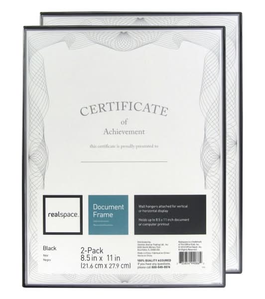 Realspace™ Slimline Document Frames, 8-1/2" x 11", Black, Pack Of 2 Frames