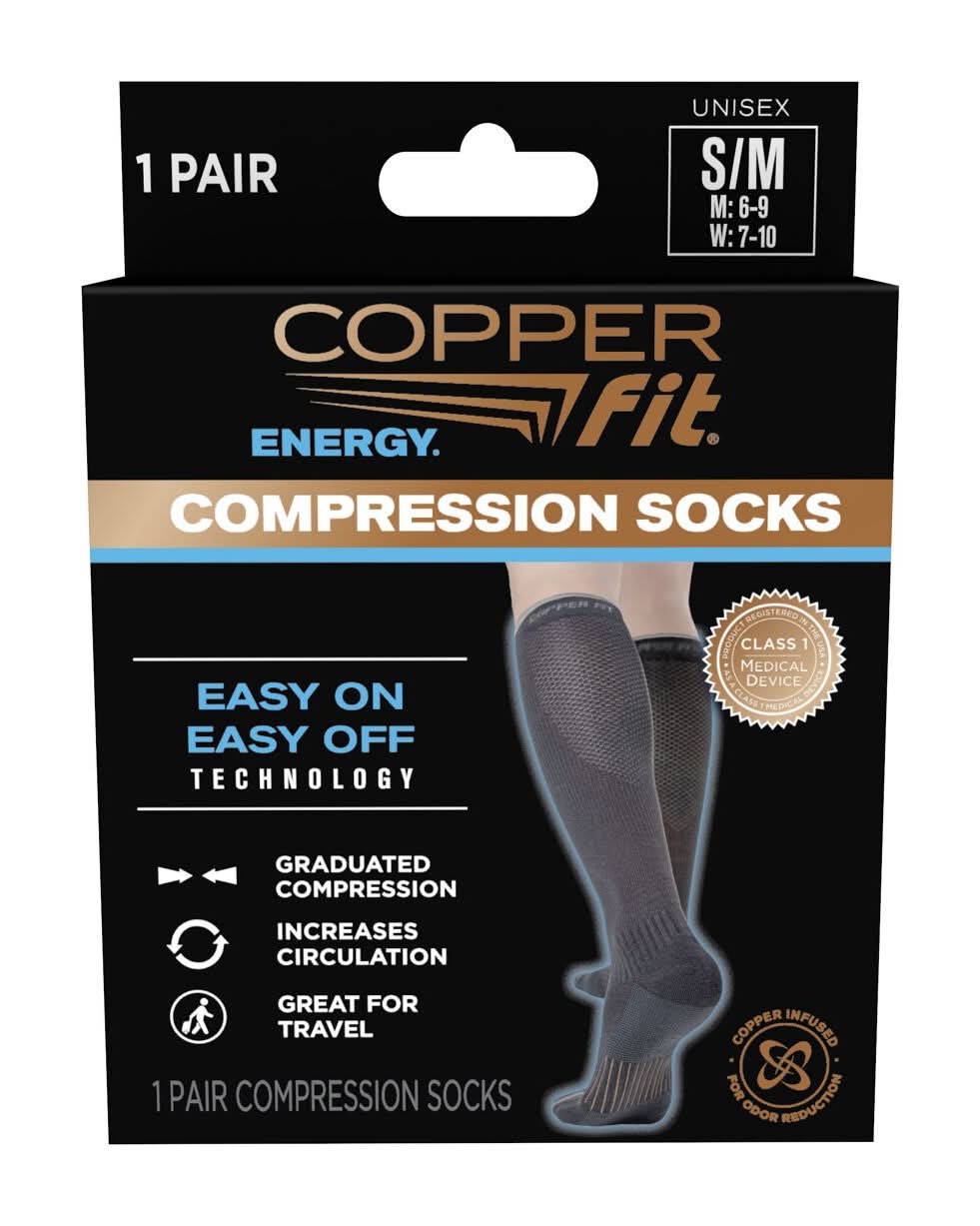 Copper Fit Energy Compression Socks, S/M, Black