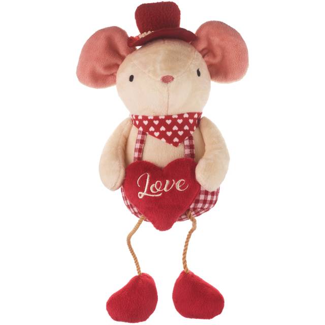 Red & Pink Valentine's Mouse Sitter With String Legs, Male, 13 in