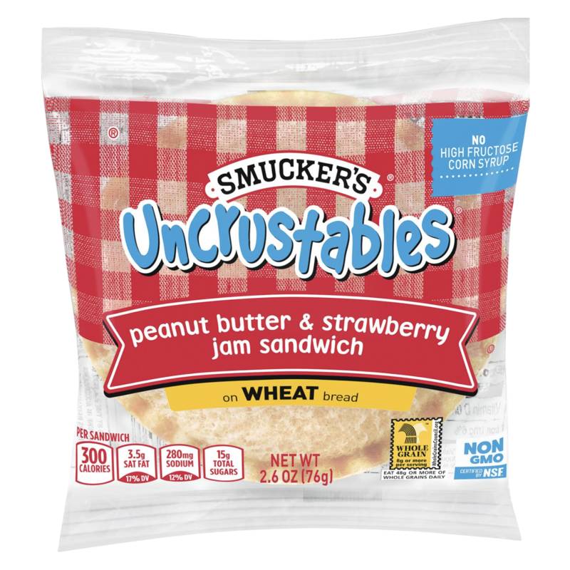 Smucker's Uncrustables Peanut Butter and Strawberry Jam Sandwich on Wheat