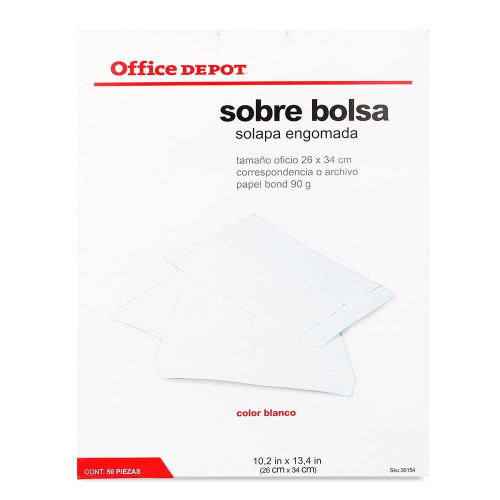 Office depot sobres de papel blanco tamaño oficio (paquete 50 piezas)