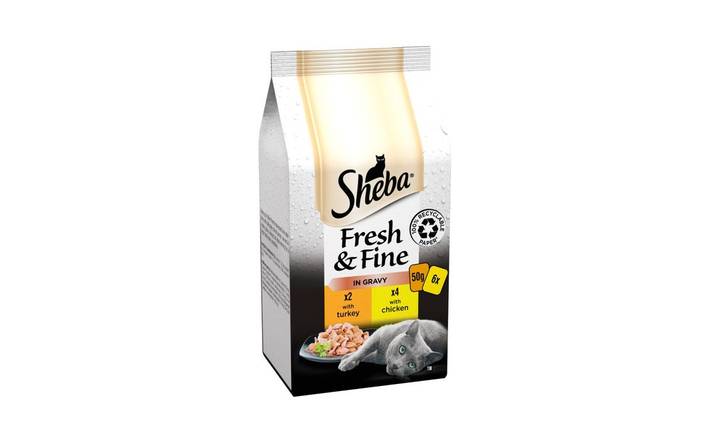 Sheba Fresh & Fine Wet Cat Food Pouches Chicken & Turkey in Gravy 6 pack 50g (401895)