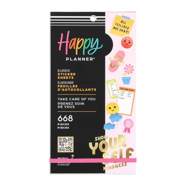 Happy Planner Classic Stickers, 9"H x 4-3/4"W x 1/4"D, Take Care of You, Value Pack Of 688 Stickers