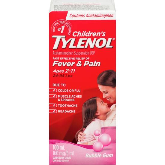 Tylenol Children's Suspension Liquid, Bubble Gum (100 ml)