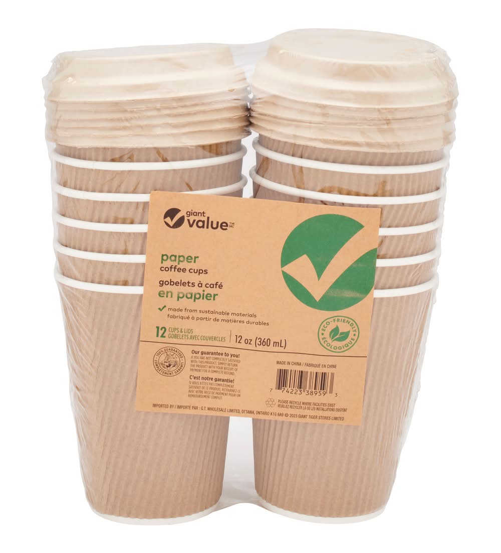 Giant Value Paper Coffee Cups 360ml (12 ct)