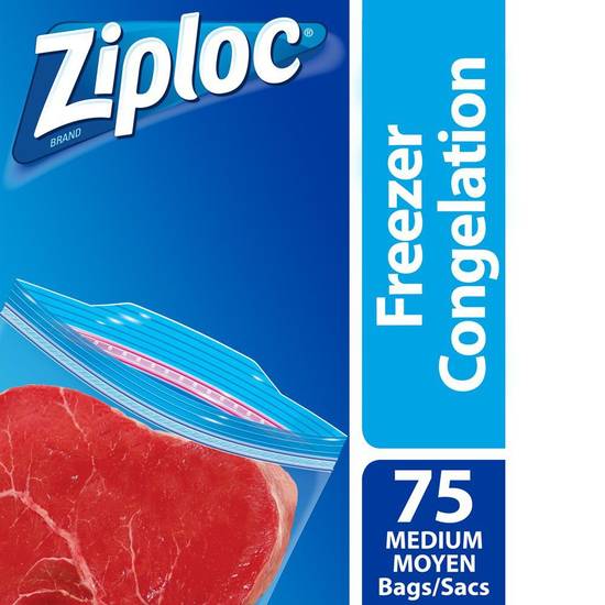 Ziploc ziploc sacs de congélation moyen avec double sceau zipper et onglets faciles ouverts, mega pack 75 sacs (sceaux de fraîcheur - 75 un) - grip'n seal freezer medium bags (75 units)