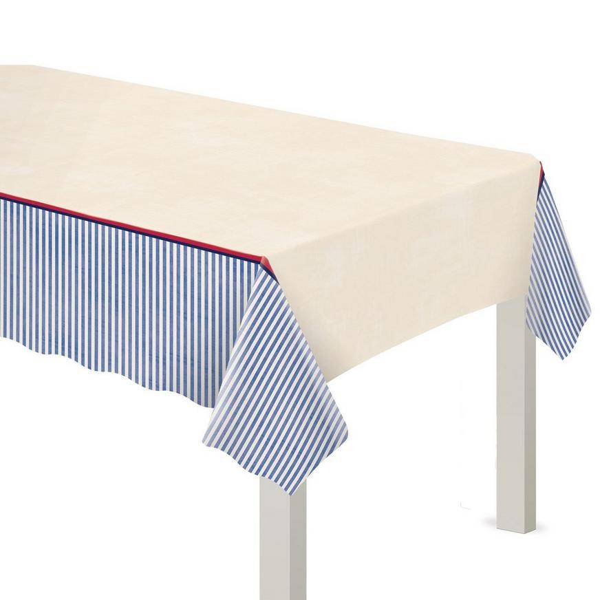 Party City Americana Stripe Plastic Table Cover, 54in x 96in