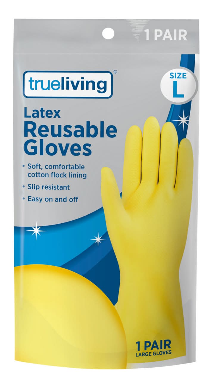 TrueLiving Household Latex Gloves, L, Yellow