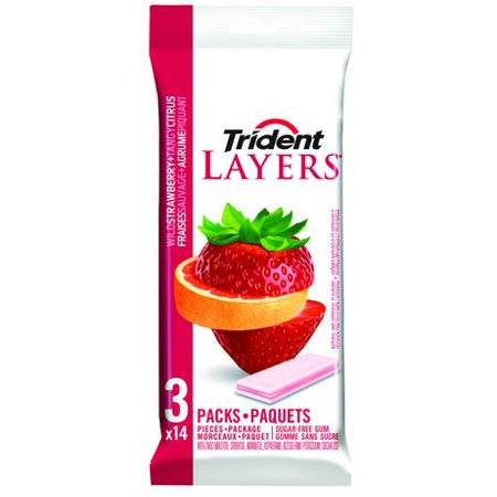 Trident gomme layers  de trident - fraise sauvage et agrume piquant (pad. de 3) - layers wild strawberry & tangy citrus gum (3 units)