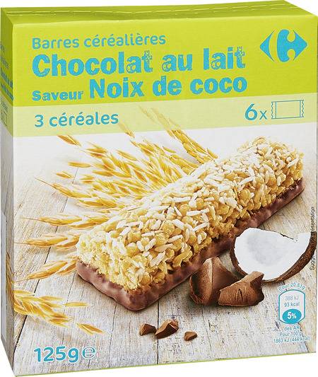 Carrefour - Barres céréalières chocolat au lait (noix de coco)