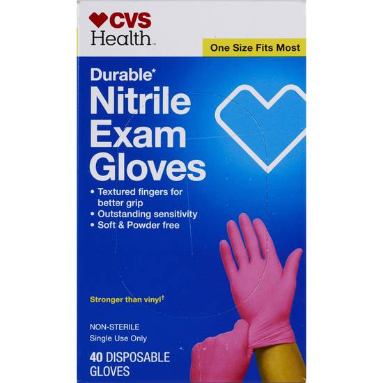 CVS Health Durable Nitrile Exam Gloves, One Size Fitst Most, 40 CT