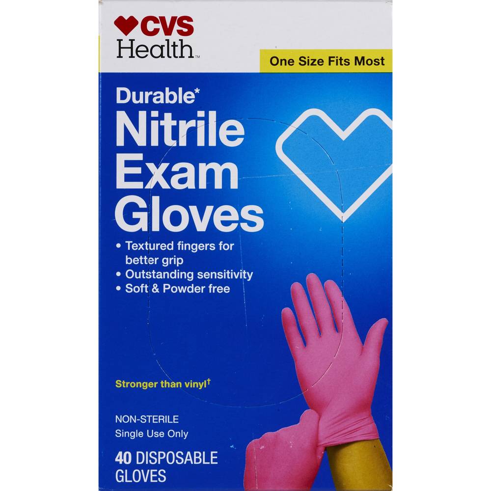 Cvs Health Durable Nitrile Exam Gloves, One Size Fitst Most, 40 Ct