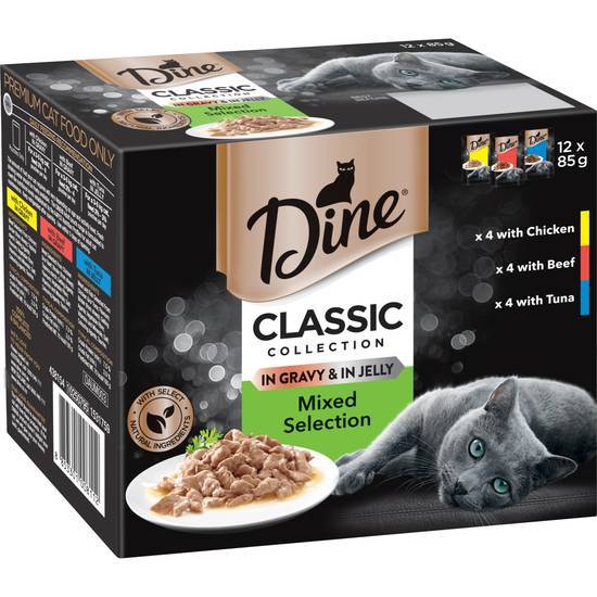 Dine Wet Cat Food Classic Collection Mixed Selection in Gravy & in Jelly Pouches (12 x 85g)