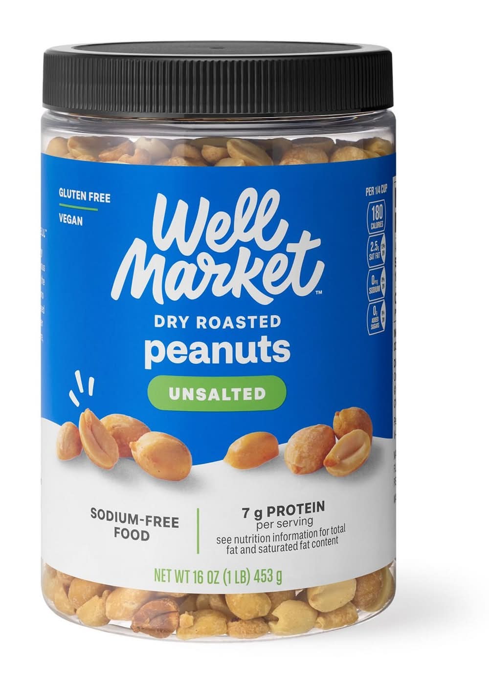 Well Market Dry Roasted Unsalted Peanuts, 16 Oz