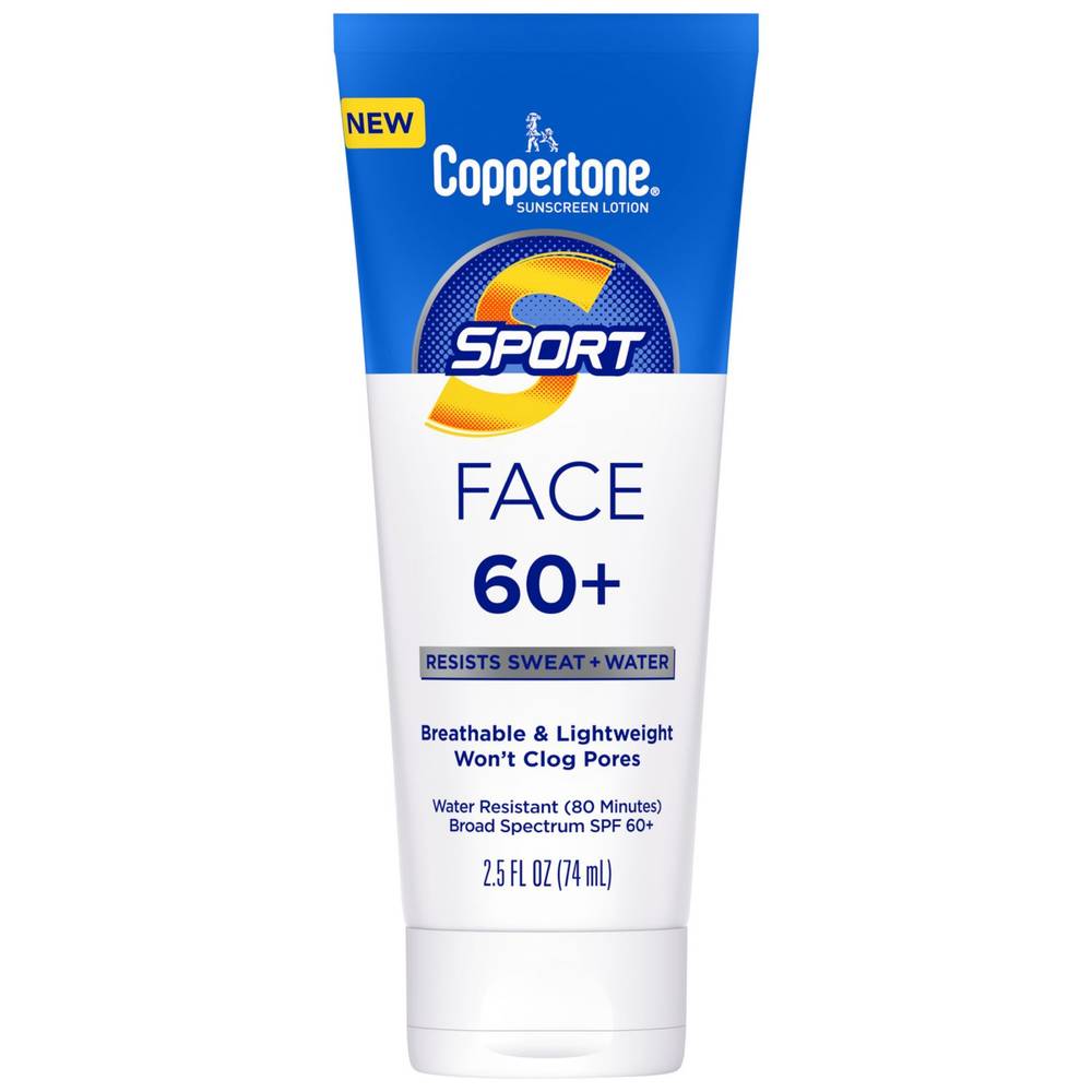 Coppertone Sport Face Sunscreen Lotion Resist Sweat Water Spf 60+ (2.5 fl oz)