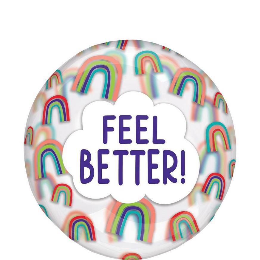 Uninflated Feel Better Rainbow Plastic Balloon, 18in - Clearzae