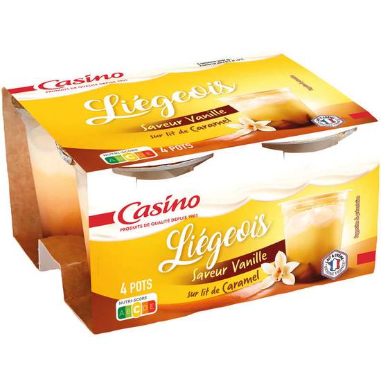 Liégeois - Saveur vanille - Sur lit de caramel - 4 pots