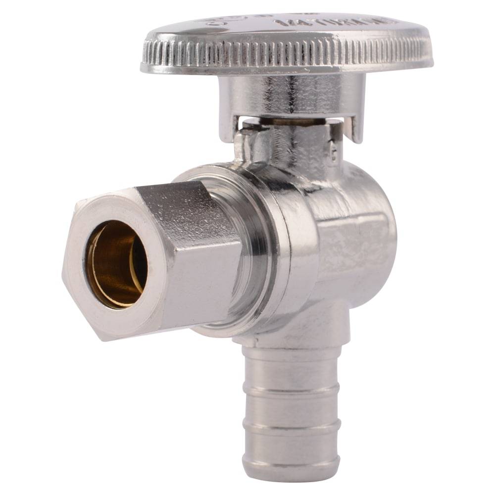 SharkBite 1/2-in PEX Barb x 3/8-in OD Compression Brass Quarter Turn Stop Angle Valve | 23058LFZ