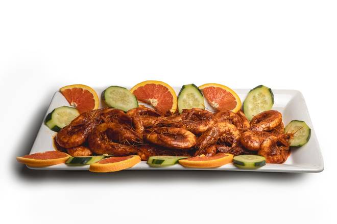 Camarones Cucarachas-Grilled shrimp with a homemade spicy garlic butter sauce