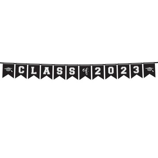 White Class of 2023 Graduation Cardstock Pennant Banner, 12ft