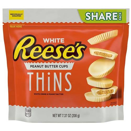 Reese's Thins Cups Candy, Individually Wrapped, Share Pack White Creme Peanut Butter - 7.37 oz