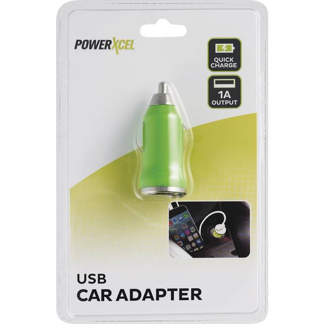 PowerXcel Car Adapter USB Quick Charge 1A Output Green