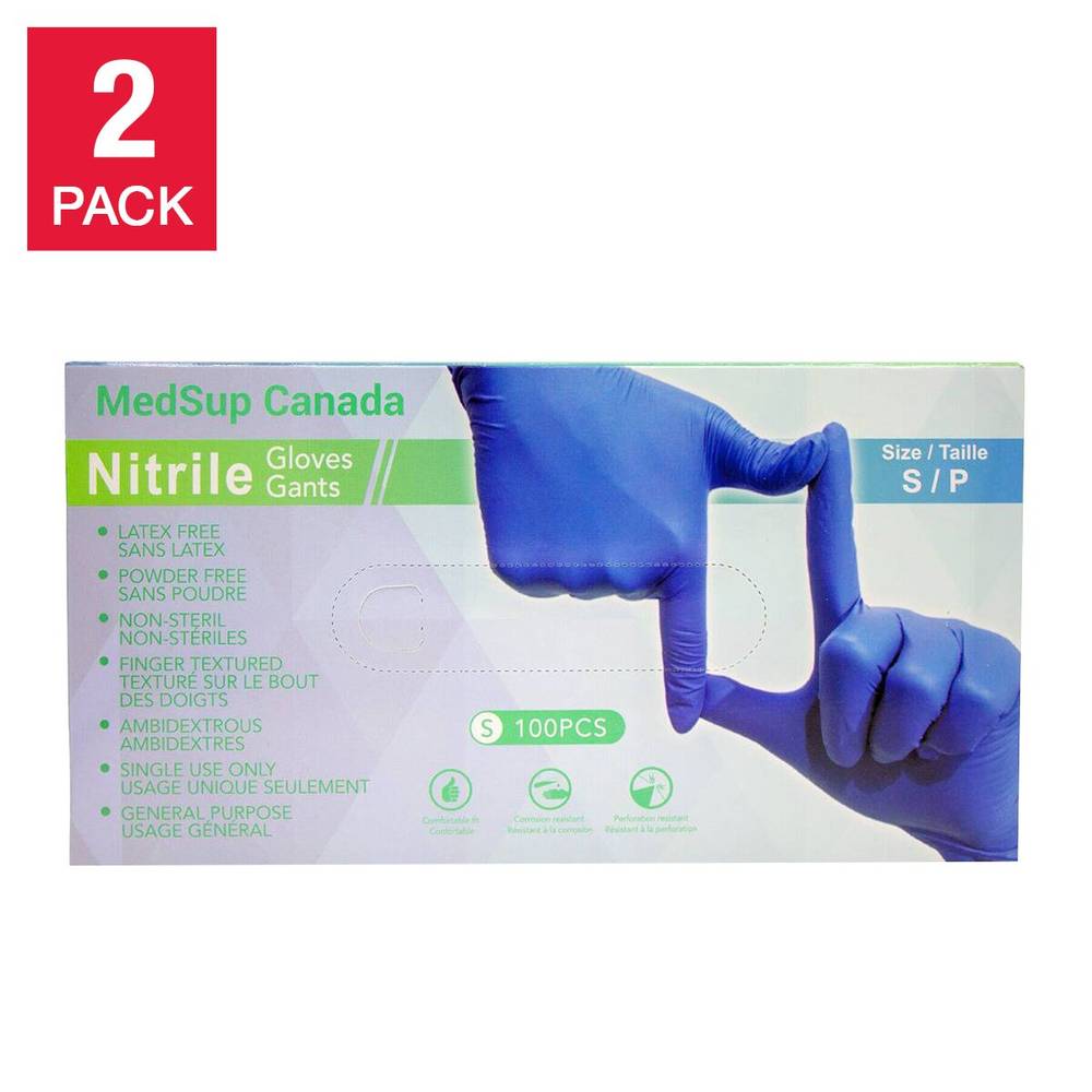 Medsup Nitrile Gloves, 2-Pack, 100 Count, Small