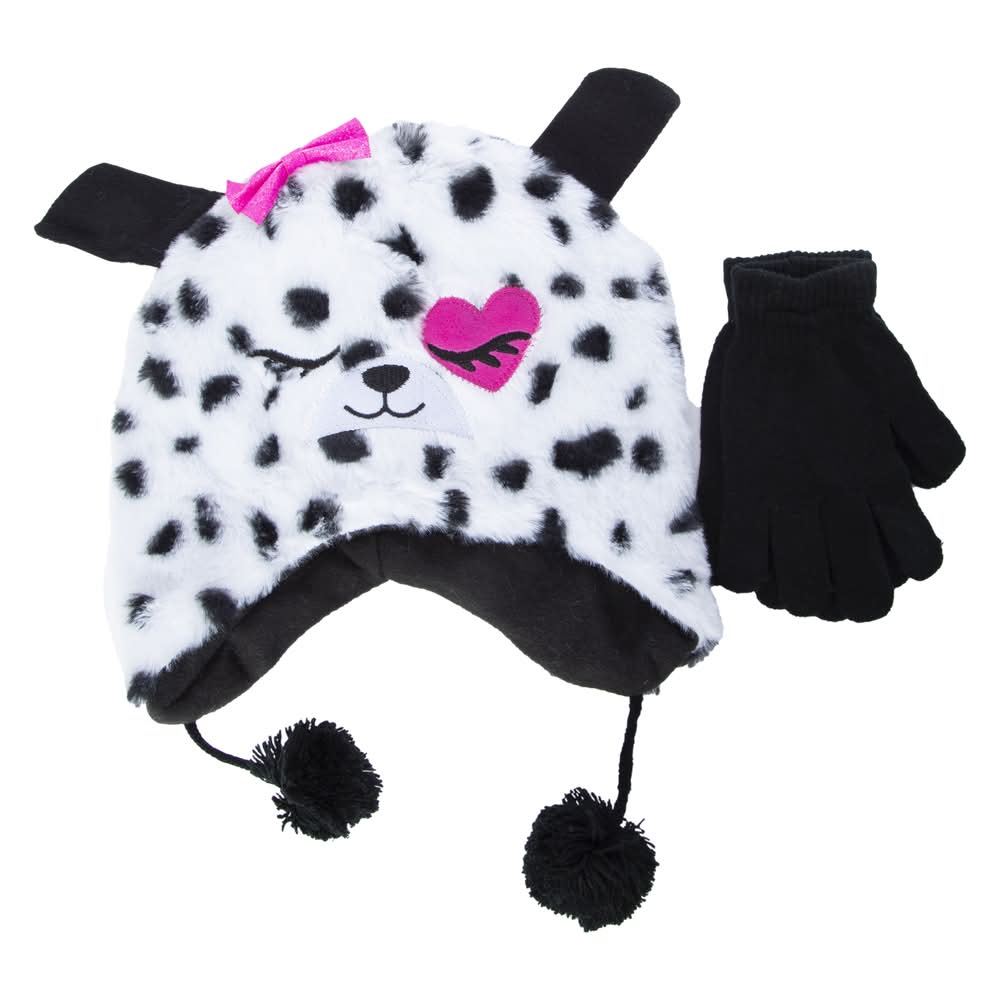 Kid's Beanie Hat With Ear Flaps & Matching Gloves Set Puppy